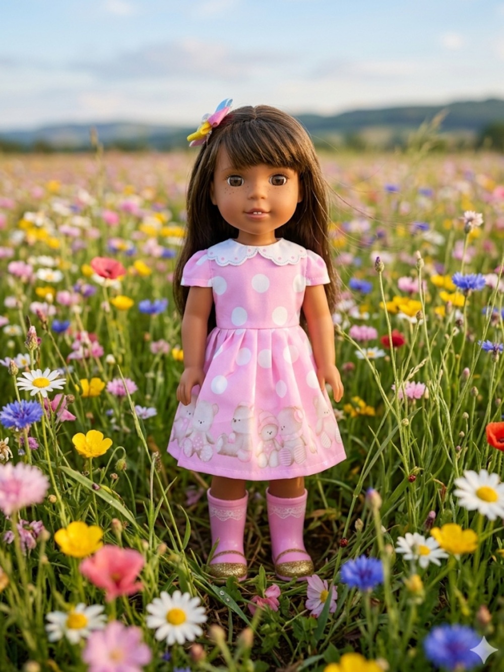 American Girl Wellie Wisher Pink Polka Dot Dress with Matching Pink Boots
